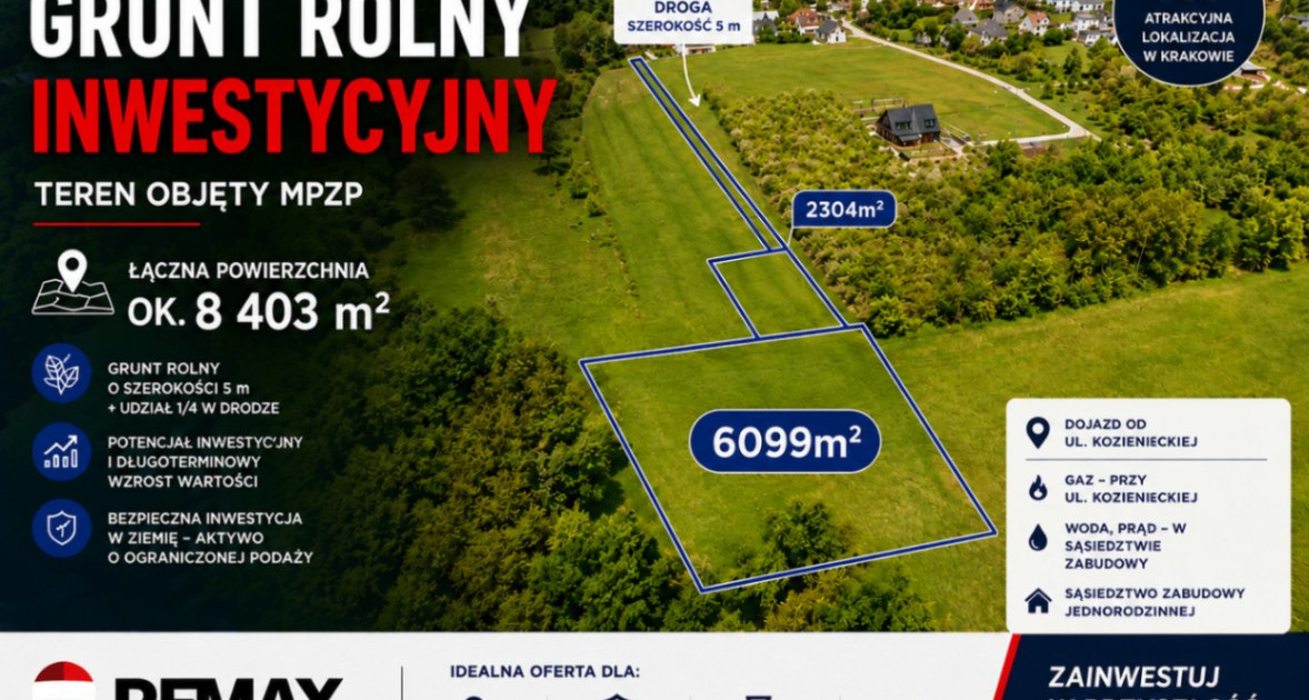 Grunt rolny inwestycyjny 8403 m² Kraków