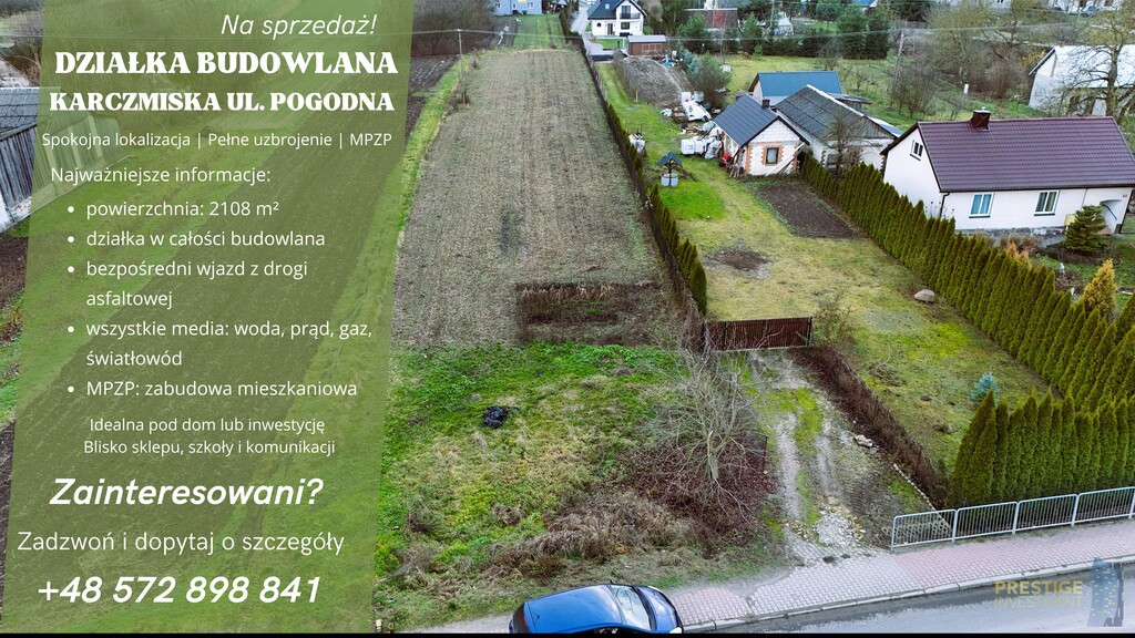 Działka budowlana 2108m2, ul.Pogodna Karczmiska