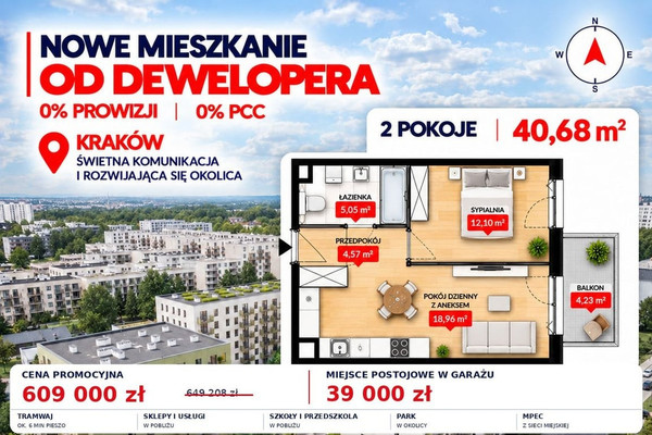 1 kambarių butas, 41 m²