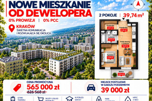 ⭐ 2 pok. 39,74 m² | Południe | Parking 39 000 zł