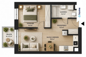 2 pokoje | 36,28 m² | balkon | Wrocław – Krzyki