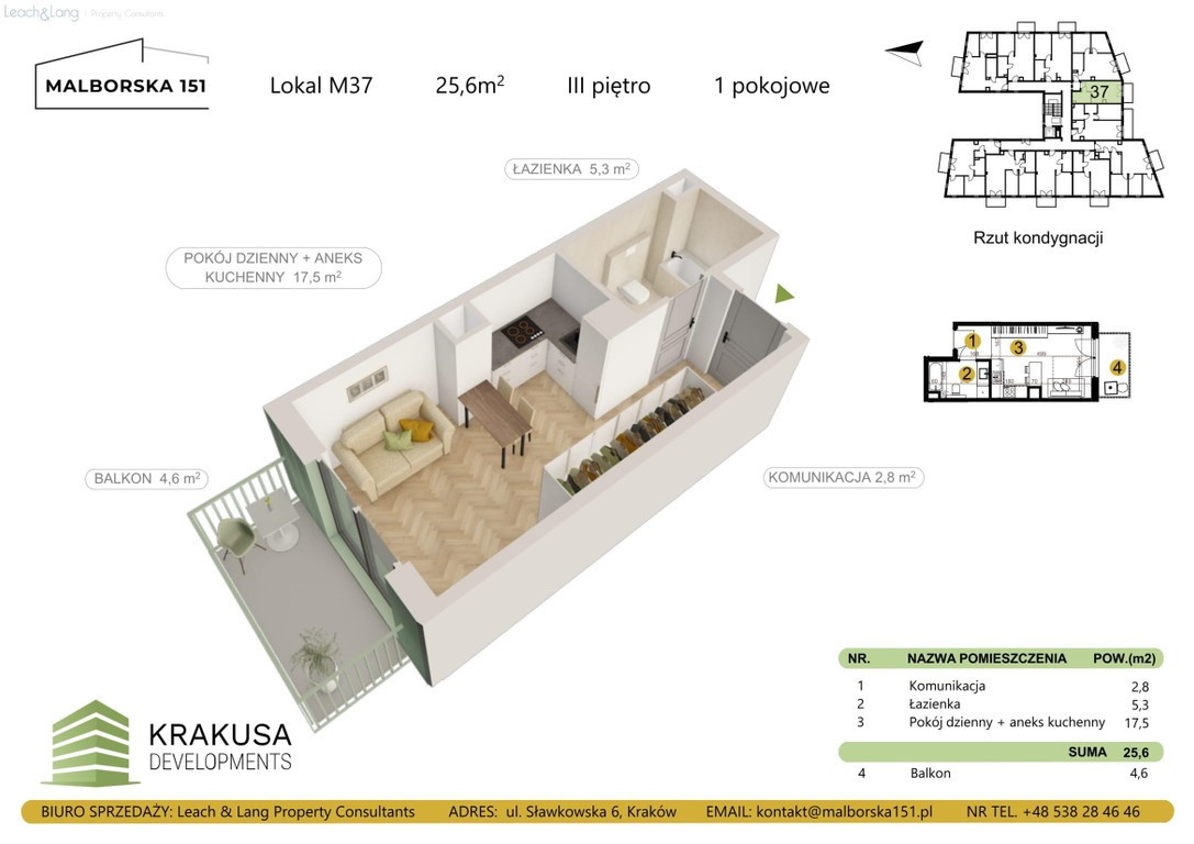1 pokój, 25 m², piętro 3/3, Malborska, Podgórze Duchackie, Kraków