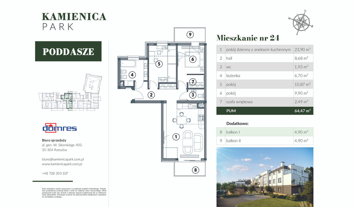 Mieszkanie w inwestycji Kamienica Park, Rzeszów, 64 m² | Morizon.pl | 9949