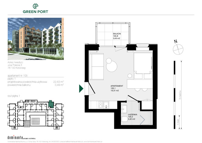 Mieszkanie w inwestycji GREEN PORT APARTAMENTY, Kołobrzeg (gm.), 23 m² | Morizon.pl | 8773