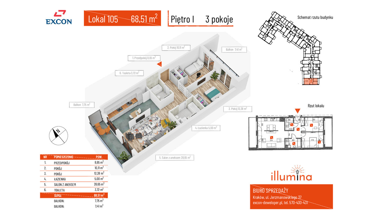 Mieszkanie w inwestycji Illumina Kraków, Kraków, 69 m² | Morizon.pl | 7354