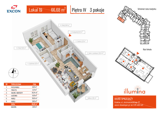 Mieszkanie w inwestycji Illumina Kraków, Kraków, 67 m² | Morizon.pl | 7378