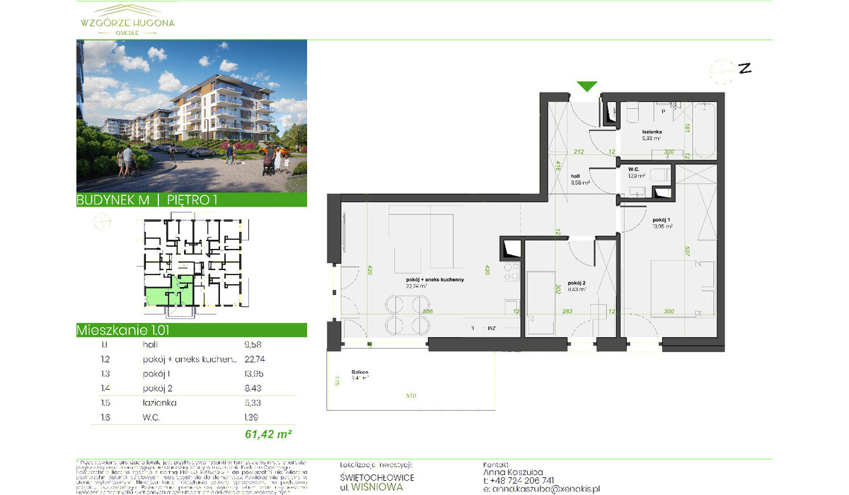 Mieszkanie w inwestycji Wzgórze Hugona - Świętochłowice, Świętochłowice, 61 m² | Morizon.pl | 2119