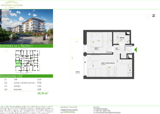 Mieszkanie w inwestycji Wzgórze Hugona - Świętochłowice, Świętochłowice, 34 m² | Morizon.pl | 2120
