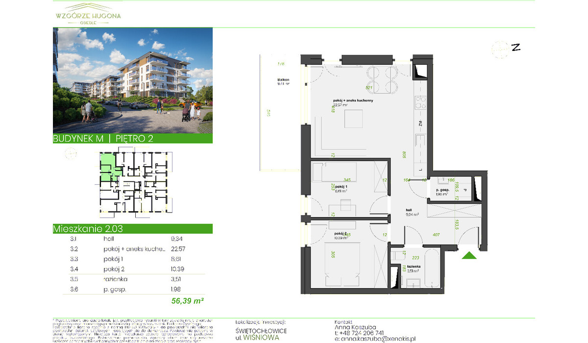 Mieszkanie w inwestycji Wzgórze Hugona - Świętochłowice, Świętochłowice, 56 m² | Morizon.pl | 2129