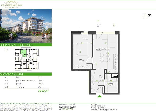Mieszkanie w inwestycji Wzgórze Hugona - Świętochłowice, Świętochłowice, 39 m² | Morizon.pl | 2138