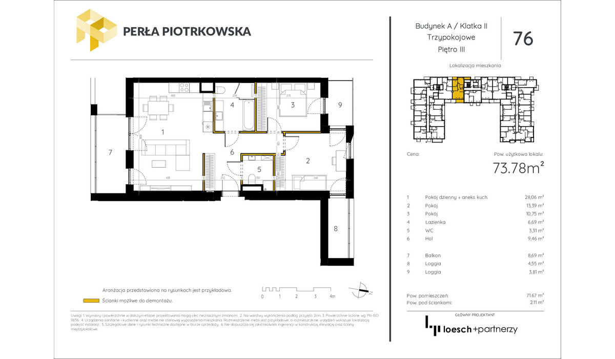 Mieszkanie w inwestycji Perła Piotrkowska, Łódź, 74 m² | Morizon.pl | 9530