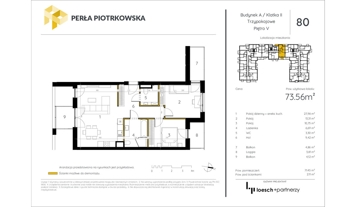 Mieszkanie w inwestycji Perła Piotrkowska, Łódź, 74 m² | Morizon.pl | 9575