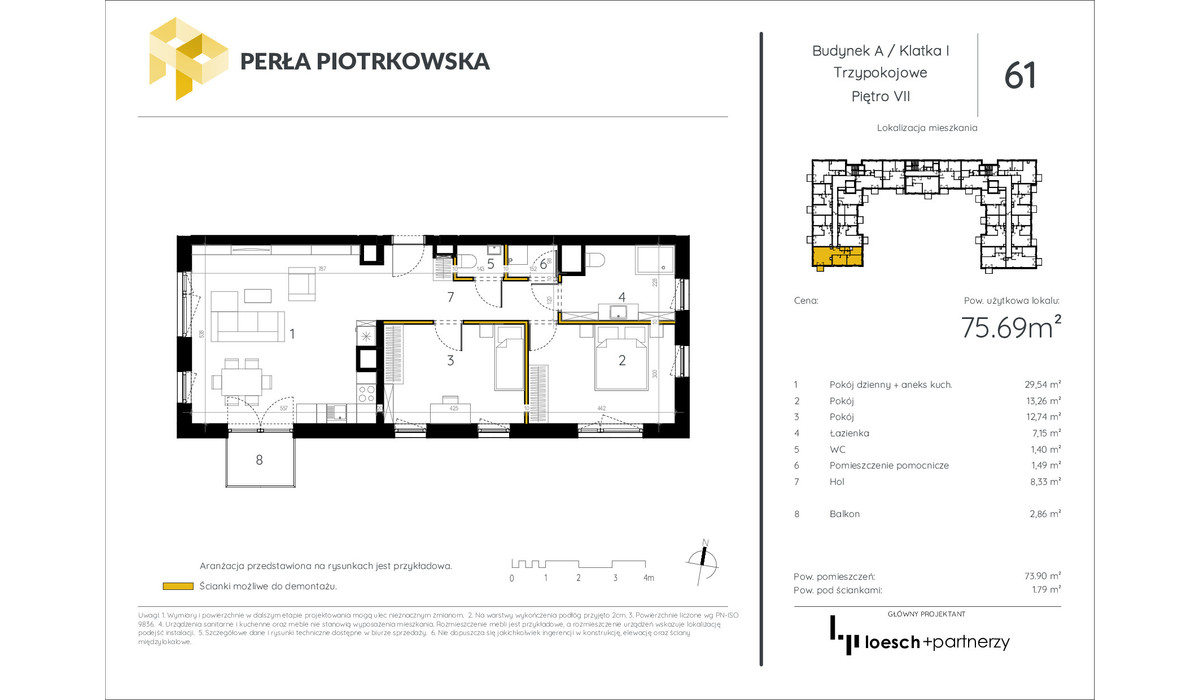 Mieszkanie w inwestycji Perła Piotrkowska, Łódź, 76 m² | Morizon.pl | 9610
